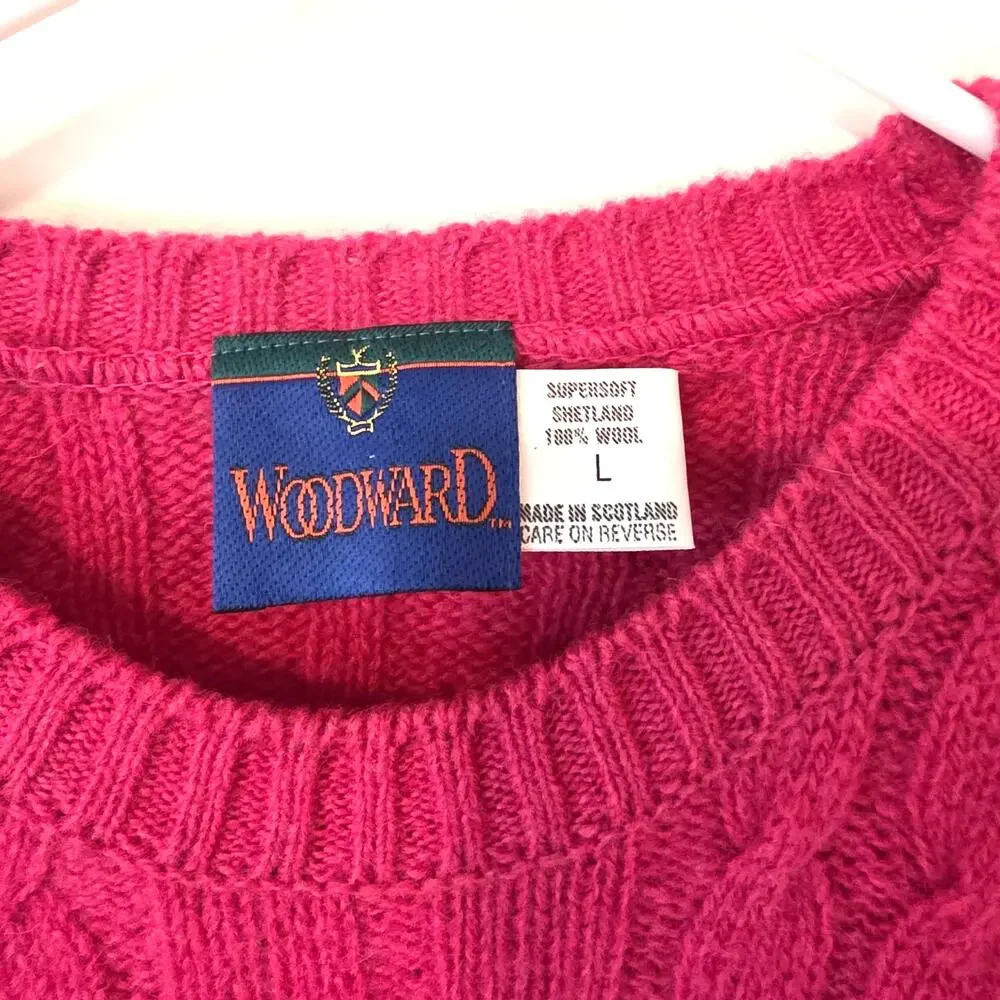 Vintage Woodward Womens Cable Knit Wool Sweater Size Large Pink